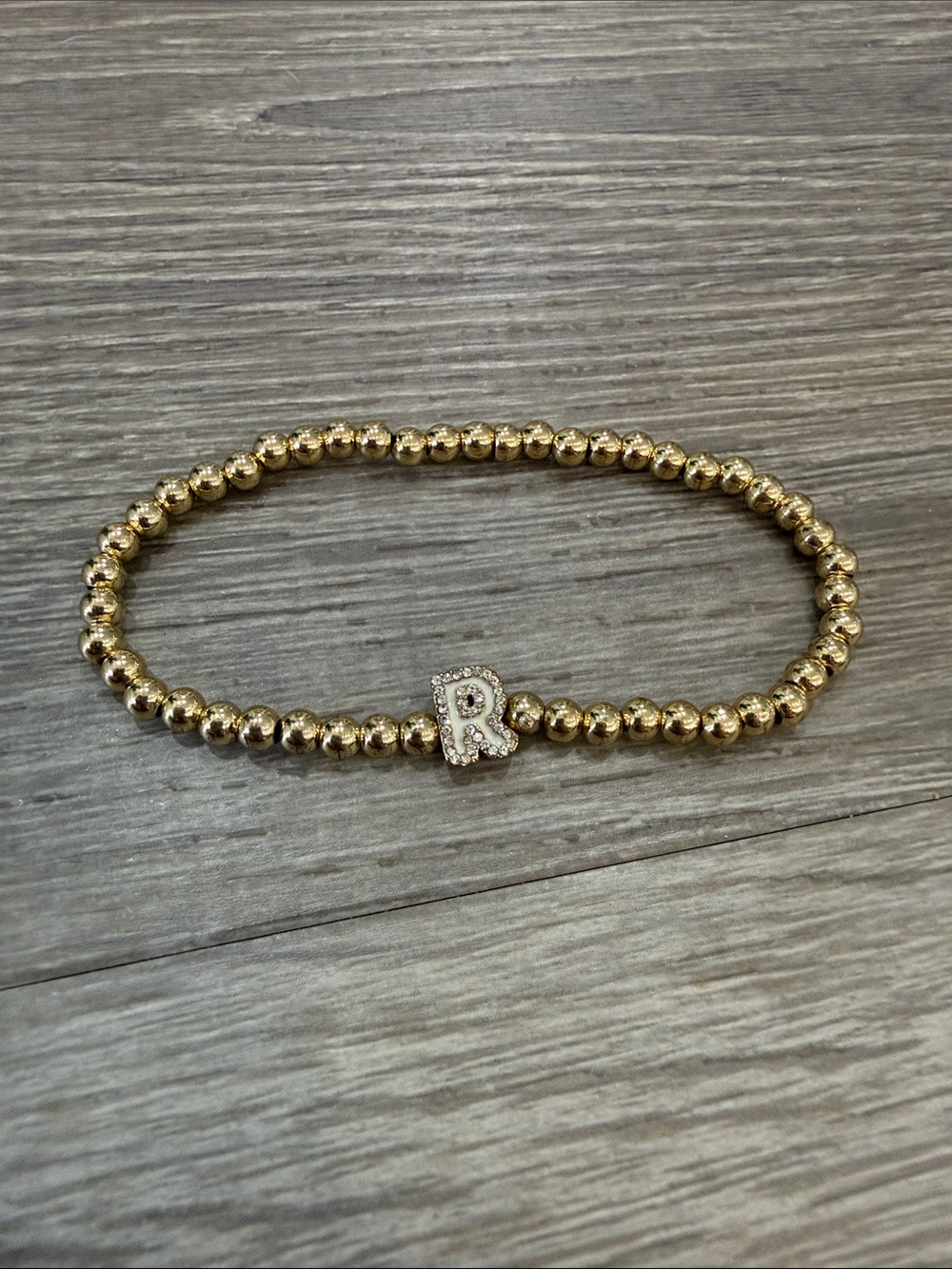 BaubleBar Gold Beaded Bracelet with Rhinestone 'R' Charm